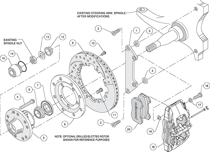 140-12836-D - Wilwood Big Brake Kit - Front - 309x20mm Curved Slotted & Cross Drilled - Dynapro 6 Black