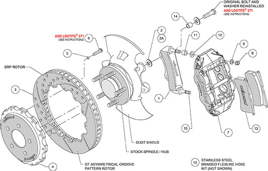 140-9296-DR - Wilwood Big Brake Kit - Front - 355x32mm Curved Slotted & Cross Drilled - Superlite 6R Red