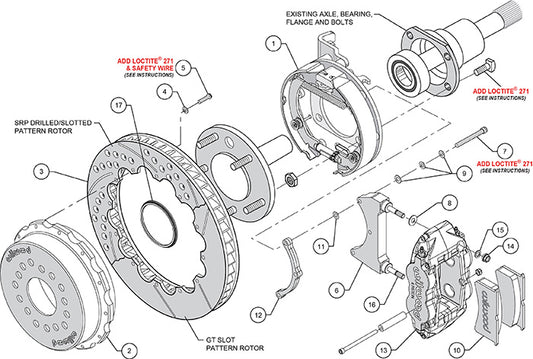140-9223-DR - Wilwood Big Brake Kit - Rear - 327x28mm Curved Slotted & Cross Drilled - Superlite 4R Red