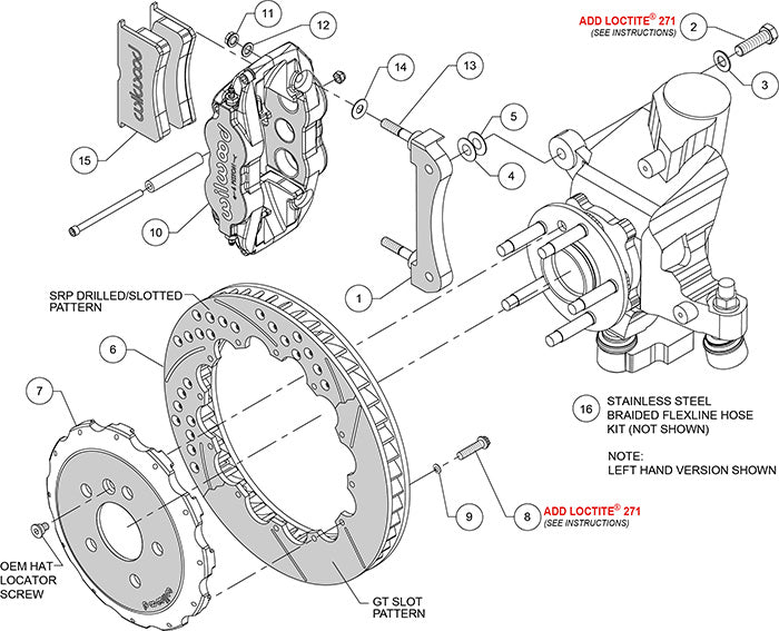 140-15214-DR - Wilwood Big Brake Kit - Front - 327x28mm Curved Slotted & Cross Drilled - Superlite 6R Red