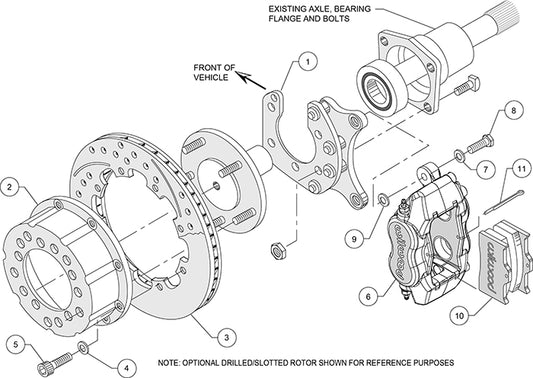 140-2112-DR - Wilwood Big Brake Kit - Rear - 309x20mm Curved Slotted & Cross Drilled - Dynalite Internal Red