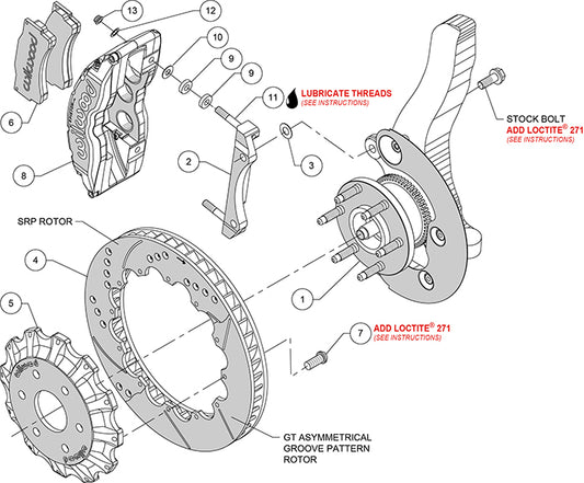 140-9072-DR - Wilwood Big Brake Kit - Front - 407x35mm Curved Slotted & Cross Drilled - TC6 Red