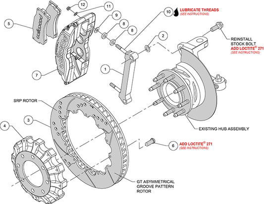140-8996-DR - Wilwood Big Brake Kit - Front - 407x35mm Curved Slotted & Cross Drilled - TC6 Red