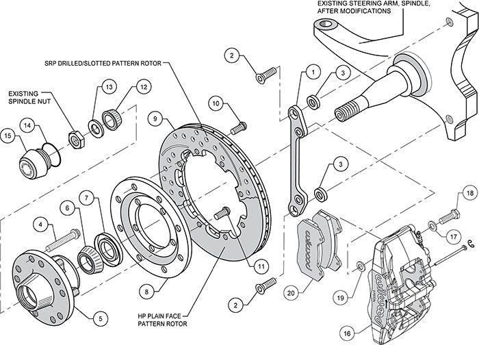 140-10738-DR - Wilwood Big Brake Kit - Front - 309x20mm Curved Slotted & Cross Drilled - Dynapro 6 Red