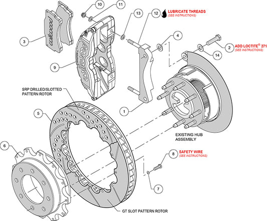 140-9405-D - Wilwood Big Brake Kit - Rear - 407x35mm Curved Slotted & Cross Drilled - TC6 Black
