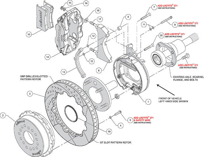 140-10909-DR - Wilwood Big Brake Kit - Rear - 327x28mm Curved Slotted & Cross Drilled - Superlite 4R Red