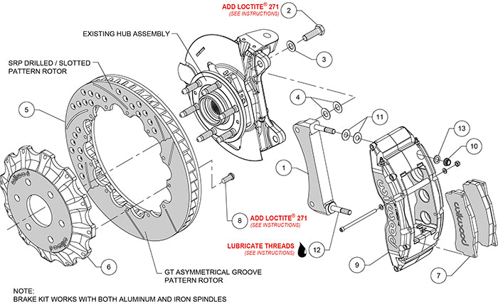 140-8992-D - Wilwood Big Brake Kit - Front - 407x35mm Curved Slotted & Cross Drilled - TC6 Black