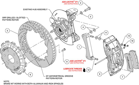 140-8992-D - Wilwood Big Brake Kit - Front - 407x35mm Curved Slotted & Cross Drilled - TC6 Black