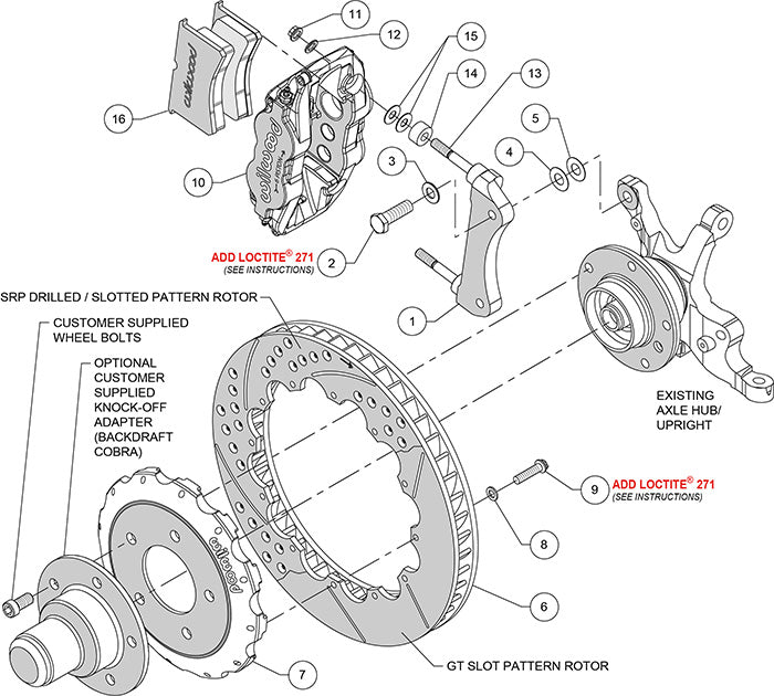 140-10969-DR - Wilwood Big Brake Kit - Front - 355x32mm Curved Slotted & Cross Drilled - Superlite 6R Red