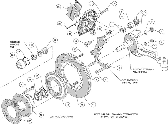 140-12040-DR - Wilwood Big Brake Kit - Front - 280x20mm Curved Slotted & Cross Drilled - Dynalite Internal Red