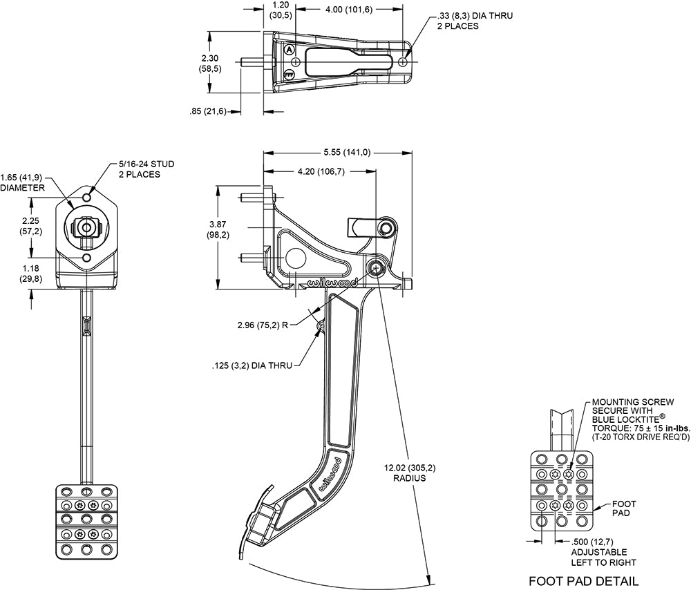 340-13574 - Wilwood Pedal Assembly Clutch Adjustable