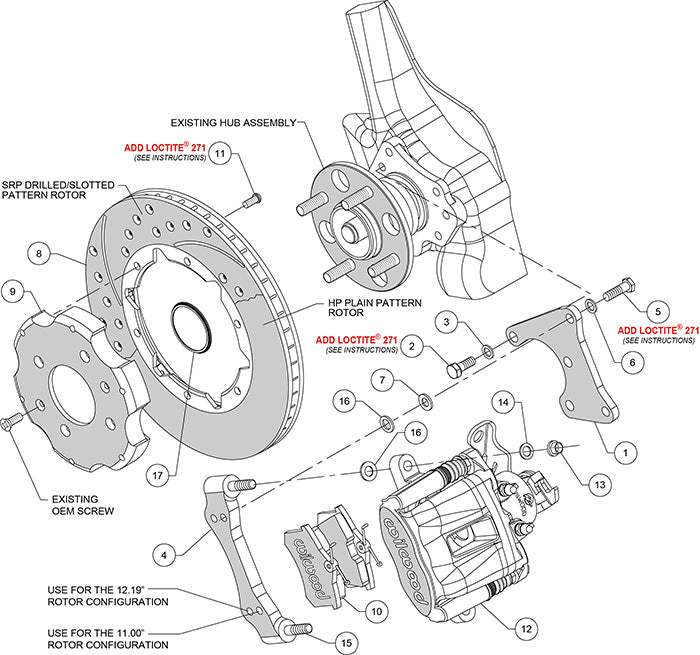 140-10210-D - Wilwood Big Brake Kit - Rear - 280x20mm Curved Slotted & Cross Drilled - CPB Black