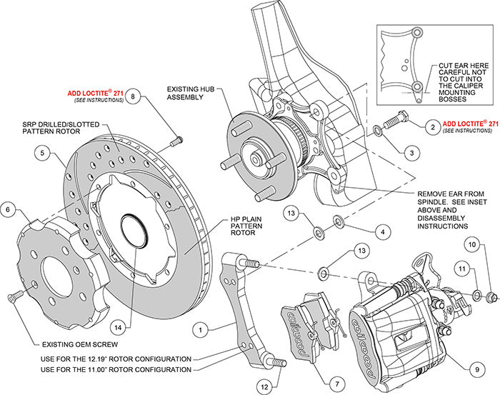 140-10206-DR - Wilwood Big Brake Kit - Rear - 280x20mm Curved Slotted & Cross Drilled - CPB Red