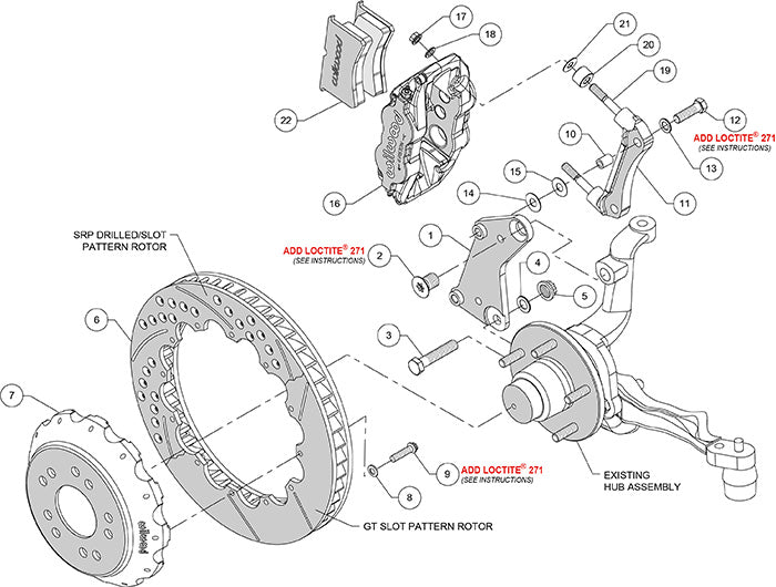 140-10617-DR - Wilwood Big Brake Kit - Front - 355x32mm Curved Slotted & Cross Drilled - Superlite 6R Red