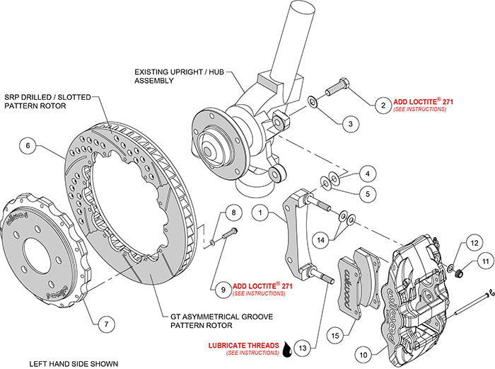 140-11974-DR - Wilwood Big Brake Kit - Front - 355x32mm Curved Slotted & Cross Drilled - AERO6 Red