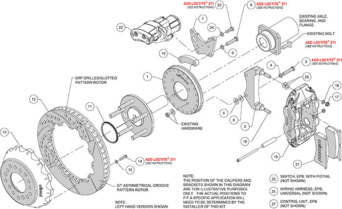 140-16165-DR - Wilwood Big Brake Kit - Rear - 327x28mm Curved Slotted & Cross Drilled - Superlite 4R Red