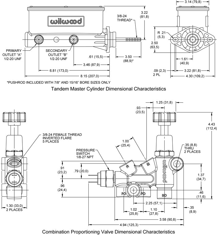 261-13271 - Wilwood M/C Kit W/P-Valve