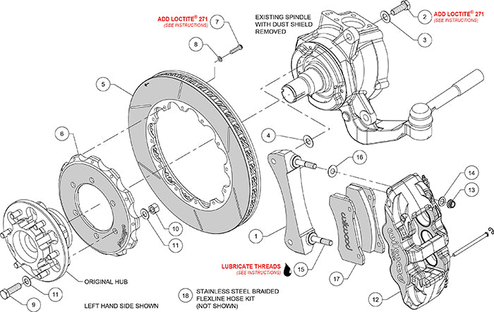 140-15525 - Wilwood Big Brake Kit - Front - 362x32mm Bi-Slotted - AERO6-DS Black