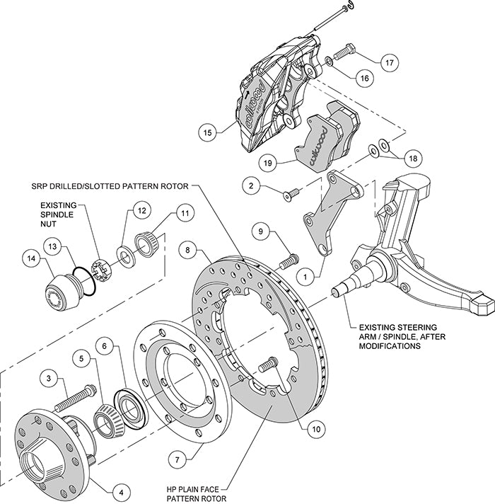 140-12837-DR - Wilwood Big Brake Kit - Front - 309x20mm Curved Slotted & Cross Drilled - Dynapro 6 Red
