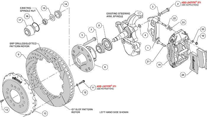 140-15554-DR - Wilwood Big Brake Kit - Front - 355x28mm Curved Slotted & Cross Drilled - Superlite 6R Red
