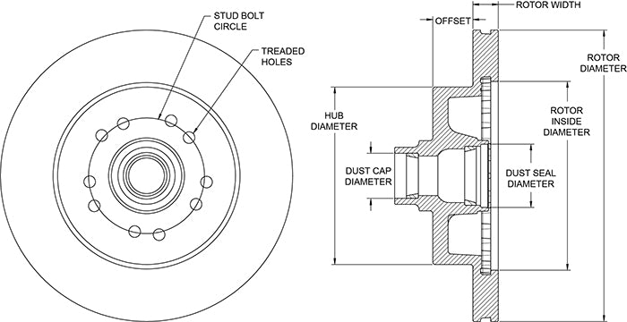 160-15984 - Wilwood HP Hub & Rotor - 280x25mm Plain Left/Right
