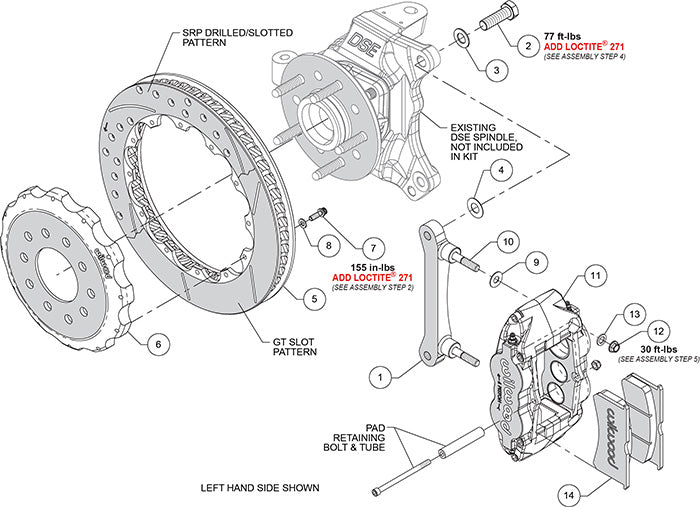 140-16781-DR Wilwood Big Brake Kit - Front - 332x32mm Curved Slotted & Cross Dilled - Narrow Superlite Red