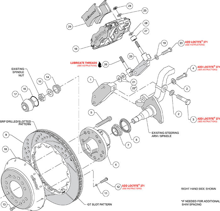 140-16496-DR - Wilwood Big Brake Kit - Front - 355x28mm Curved Slotted & Cross Drilled - Superlite 6R Red