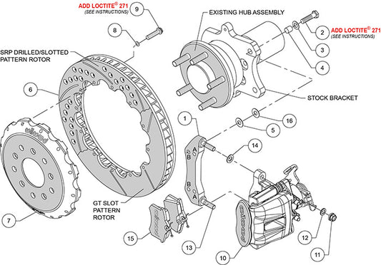 140-10158-DR - Wilwood Big Brake Kit - Rear - 327x25mm Curved Slotted & Cross Drilled - CPB Red