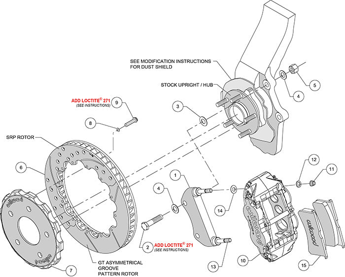 140-9190-DR - Wilwood Big Brake Kit - Front - 332x32mm Curved Slotted & Cross Drilled - Superlite 6R Red