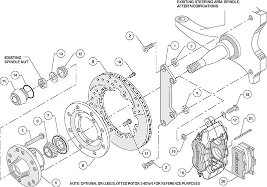 140-9053-DR - Wilwood Big Brake Kit - Front - 309x20mm Curved Slotted & Cross Drilled - Dynalite Internal Red