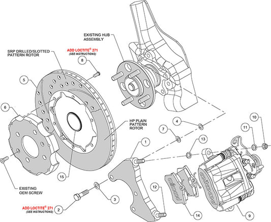 140-10208-DR - Wilwood Big Brake Kit - Rear - 280x20mm Curved Slotted & Cross Drilled - CPB Red