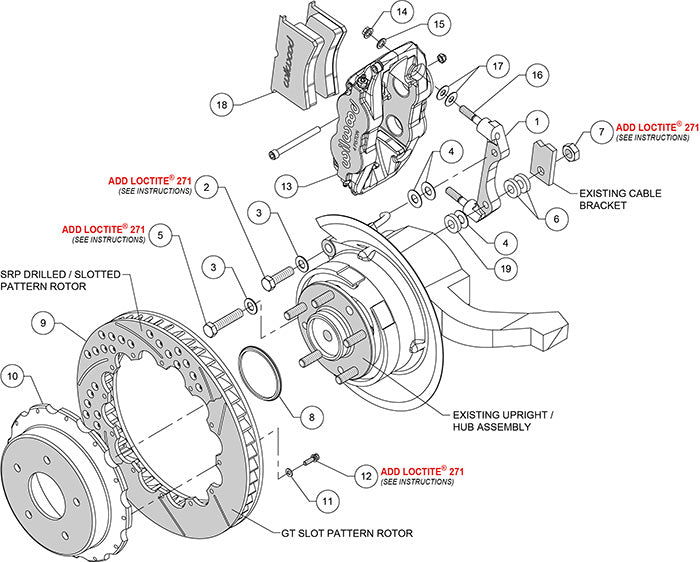 140-11920-DR - Wilwood Big Brake Kit - Rear - 327x28mm Curved Slotted & Cross Drilled - Superlite 4R Red