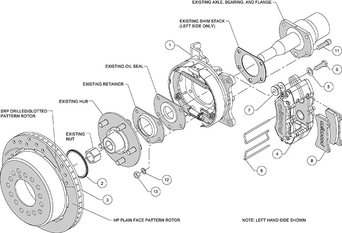 140-11941-DR - Wilwood Big Brake Kit - Rear - 280x20mm Curved Slotted & Cross Drilled - Dynapro Low Profile Red