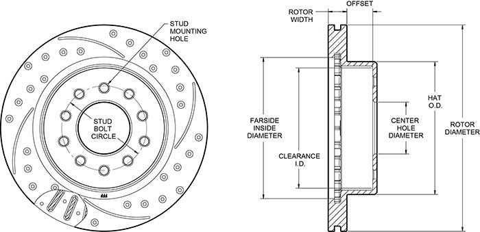160-15514-BK - Wilwood SRP Rotor & Hat - 309x28mm Curved Slotted & Cross Drilled Left