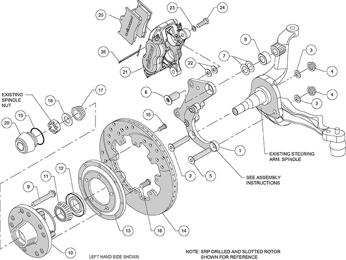 140-12045-DR - Wilwood Big Brake Kit - Front - 309x28mm Curved Slotted & Cross Drilled - Dynalite Internal Red