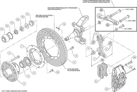 140-10741-DR - Wilwood Big Brake Kit - Front - 309x20mm Curved Slotted & Cross Drilled - Dynapro 6 Red