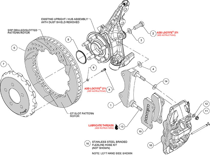 140-14288-D - Wilwood Big Brake Kit - Front - 355x32mm Curved Slotted & Cross Drilled - AERO6 Black
