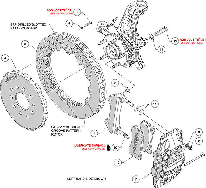 140-13903-DR - Wilwood Big Brake Kit - Front - 381x32mm Curved Slotted & Cross Drilled - AERO6 Red