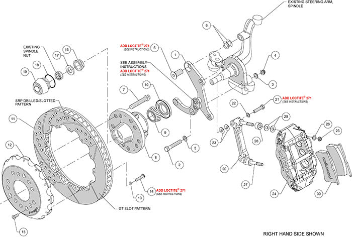 140-12465-DR - Wilwood Big Brake Kit - Front - 355x28mm Curved Slotted & Cross Drilled - Superlite 6R Red