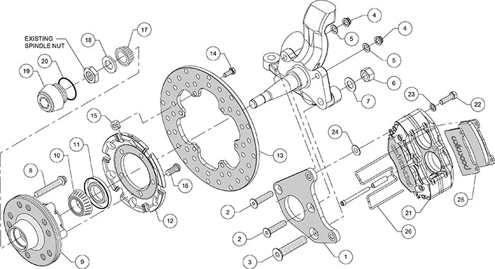 140-14422-D - Wilwood Big Brake Kit - Front - 273x9mm Cross Drilled - Dynapro Lug Mount Anodized