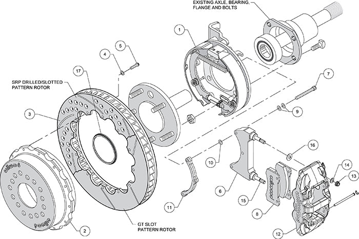 140-10943-D - Wilwood Big Brake Kit - Rear - 355x28mm Curved Slotted & Cross Drilled - AERO4 Black