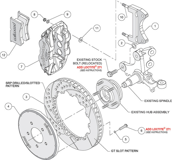 140-9107-DR - Wilwood Big Brake Kit - Front - 327x32mm Curved Slotted & Cross Drilled - Superlite 6R Red