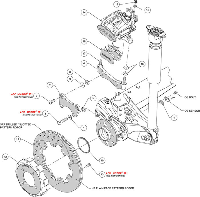 140-11900-DR - Wilwood Big Brake Kit - Rear - 298x20mm Curved Slotted & Cross Drilled - CPB Red