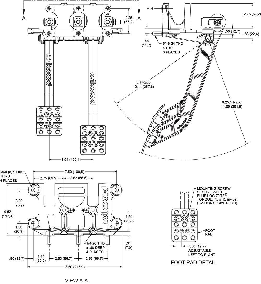 340-13836 - Wilwood Pedal Assembly