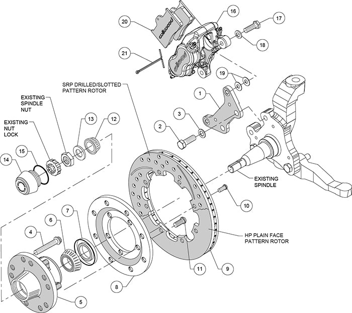 140-15468-DR - Wilwood Big Brake Kit - Front - 309x20mm Curved Slotted & Cross Drilled - Dynalite Internal Red