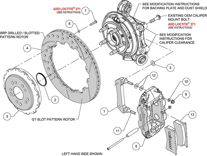 140-13648-DR - Wilwood Big Brake Kit - Rear - 355x20mm Curved Slotted & Cross Drilled - Superlite 4R Red