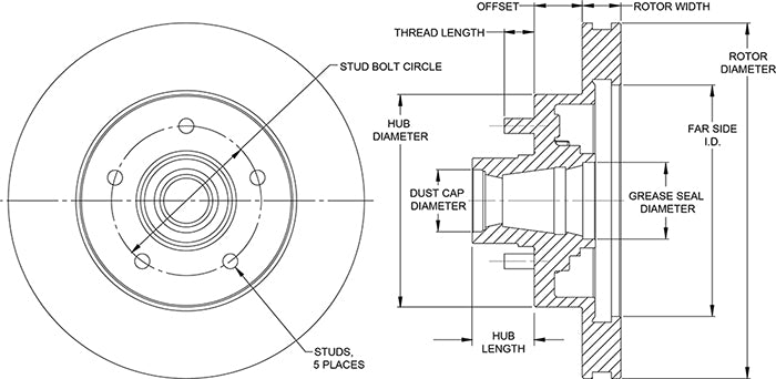 160-15132 - Wilwood HP Hub & Rotor - 280x25mm Plain Left/Right