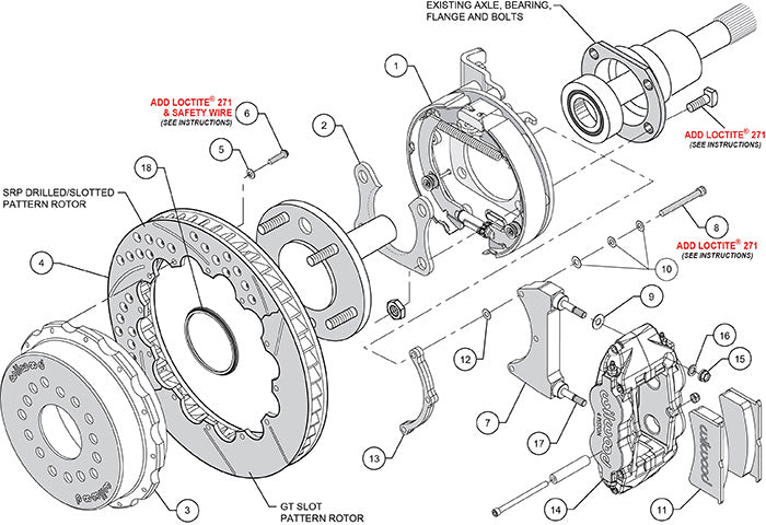 140-9220-DR - Wilwood Big Brake Kit - Rear - 327x28mm Curved Slotted & Cross Drilled - Superlite 4R Red