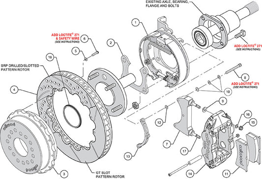 140-9220-DR - Wilwood Big Brake Kit - Rear - 327x28mm Curved Slotted & Cross Drilled - Superlite 4R Red