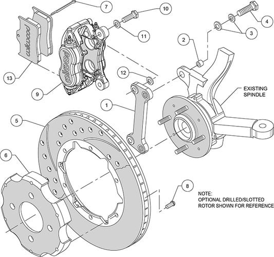 140-8695-DR - Wilwood Big Brake Kit - Front - 280x20mm Curved Slotted & Cross Drilled - Dynalite Internal Red